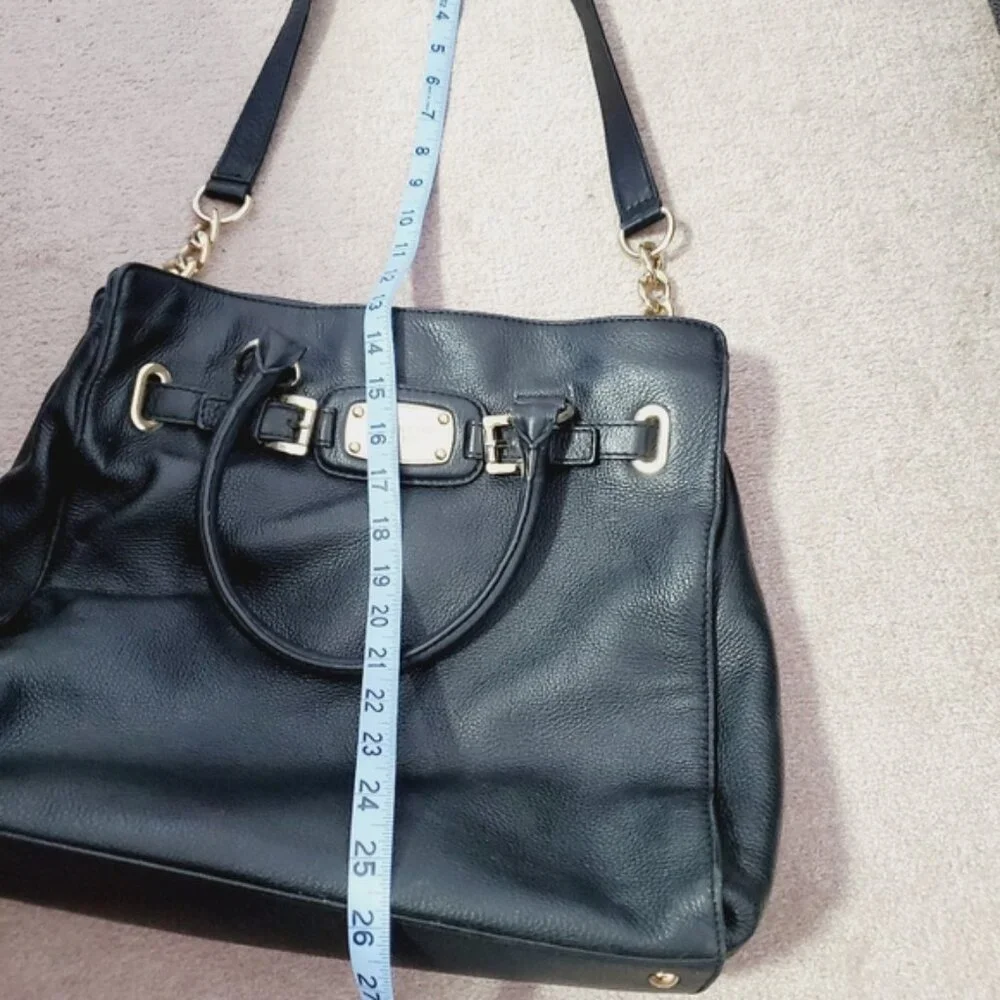 Michael Kors Satchel East West Hamilton Black Pebble Leather Bag Crossbody Strap - Picture 8 of 9